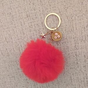 Chinese Food Dim Sum Charm, Star, Red Pom Gold Keychain